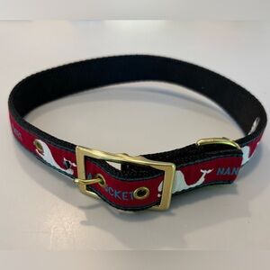 Red/Black/white Nantucket Dog/Pet Collar w/gold  Buckle- Whales imprint.221/4”
